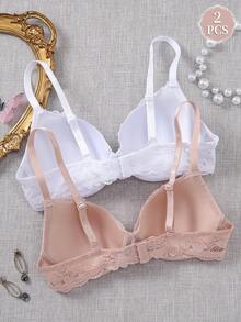 2pcs Sexy Lace Women's Bra And Panty Set, Comfortable Underwire Push-Up Bra - Multicolor - View 4