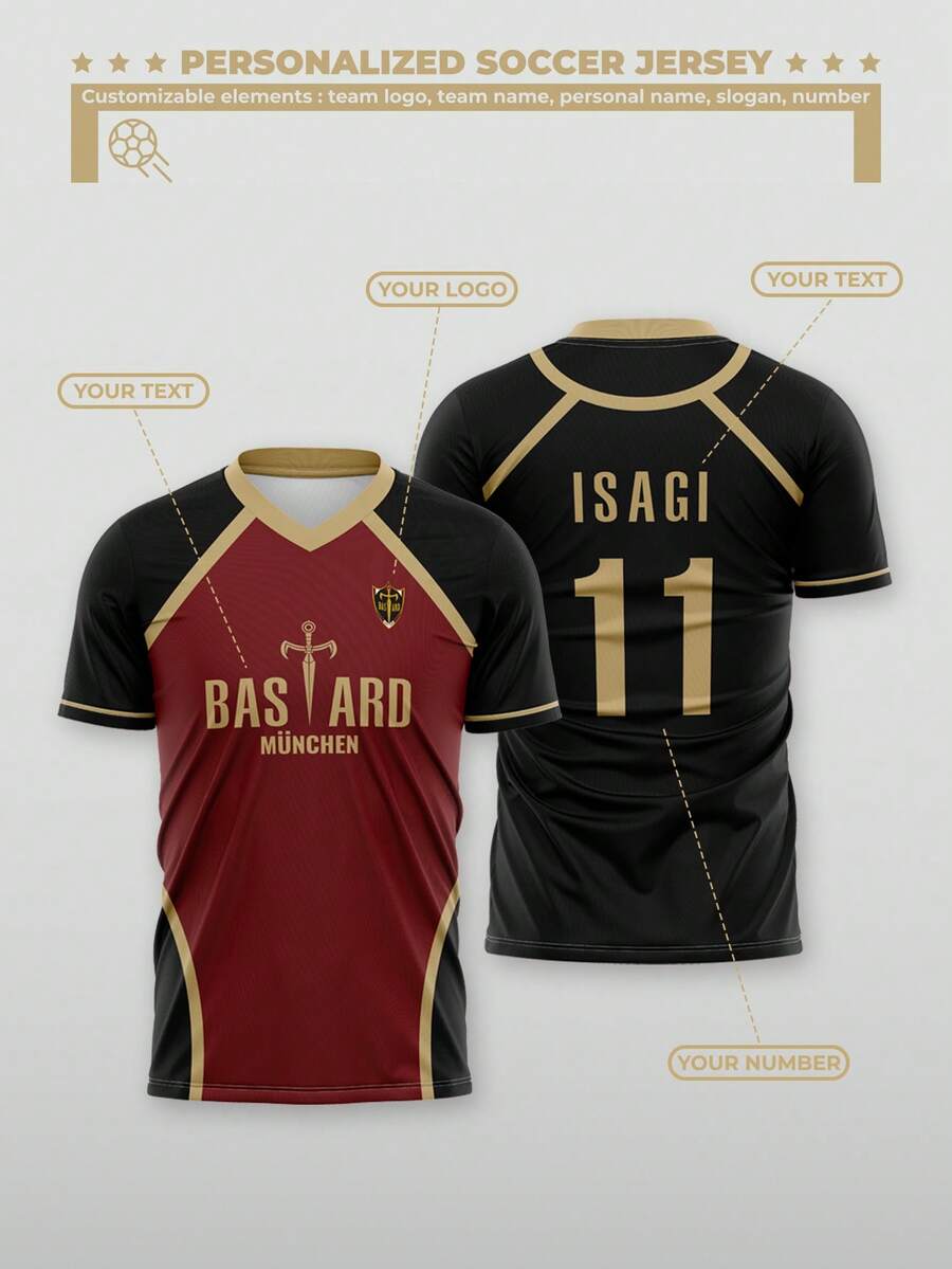 2026-27 Season Personalized Customized Anime Blue Prison Football Jersey T-Shirt With Customized Logo, Number, Team Name And Player Name Sports Black - Black - View 1
