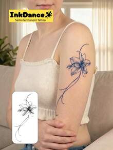 1 Kit "Graceful Ink Lily & Vines" Technology Tattoos, Semi-Permanent Tattoos, Temporary Tattoos, Long Lasting, Fake Tattoos, Water-Resistant, Authentic Tattoo Look, Plant-Based D273 - Black - View 2
