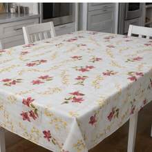 Toalha Térmica de Mesa Flores Vermelhas Impermeável Antiderrapante Lavável Decoração Cozinha - Branco - Visão 6