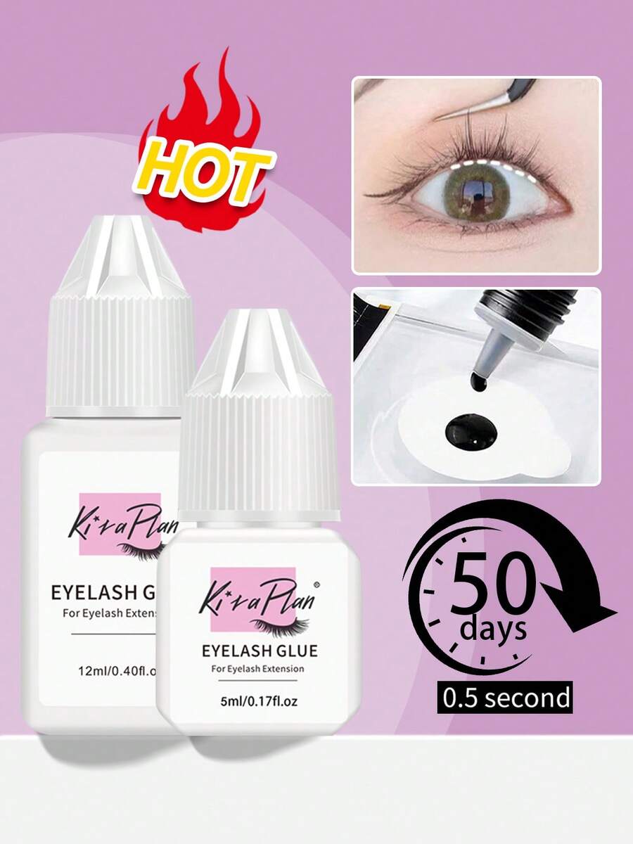 Bộ 2 lọ keo nối mi 5ml + 12ml, keo nối mi chuyên nghiệp, độ bám dính cao, khô nhanh 1-2 giây, chống thấm nước, giữ được 6-7 tuần, thích hợp cho nối mi tự làm, an toàn cho da nhạy cảm.