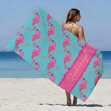 Custom Name Flamingo Beach Towel - Quick Dry, Super Absorbent & Soft - Perfect For Beach Parties, Poolside, Yoga & Swimming,Custom Birthday Summer Gift For Girls - Multicolor - View 6