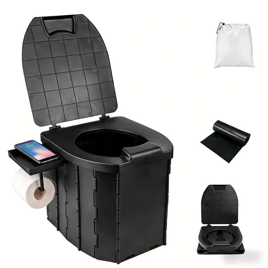 Cepasei Camping Toilet, Portable Toilet For Adults, Portable Travel Folding Toilet With Lid And Paper Holder, Compact Potty For Car, Camp Toilet Portable Toilet For Camping, Hiking,Truck, RV, Beach