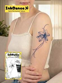 1 Kit "Graceful Ink Lily & Vines" Technology Tattoos, Semi-Permanent Tattoos, Temporary Tattoos, Long Lasting, Fake Tattoos, Water-Resistant, Authentic Tattoo Look, Plant-Based D273 - Black - View 7