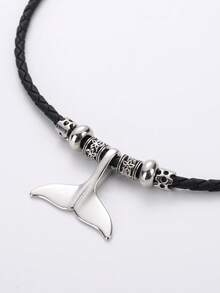 1件锌合金串珠海洋鲸鱼尾巴吊坠可调节项链礼品 - 復古銀色 - 查看 4