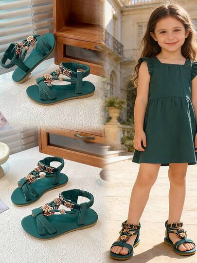 Jingle Bell Kids' Sandals​ With Multi-Color Leather Straps & Metal Charms