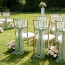 10pcs Satin Ribbon Chair Sash, Rectangular Reusable Decorations For Anniversary, Wedding, Valentine's Day Celebration, Multi-Color - Mint Green - View 1