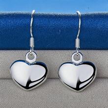1 Pair 925 Sterling Silver Plated Exquisite Glossy Heart-Shaped Earrings - Stylish And Glamour Party Jewelry Accessories - Silver - View 6