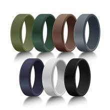 7枚8毫米硅胶男士结婚戒指，光滑斜边橡胶戒指套装，耐用健身饰品 - 彩色 - 查看 19