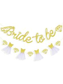 一套玫瑰金准新娘横幅，双面闪光纸3D婚纱钻石图案，新娘花环彩旗，适用于新娘送礼会、婚礼订婚、单身派对装饰用品 - 彩色 - 查看 10