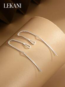 1 对 S925 纯银耳环，时尚流行设计，简约线条和流苏装饰，精致耳坠，适合女性、女友、朋友、日常佩戴的珠宝礼物 - 銀色 - 查看 5