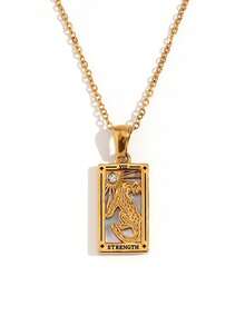 Nuevo collar original de la Reina, el Amante, el Mago y la Luna del Tarot, de acero inoxidable antioxidante con decoración chapada en oro de 18K - Dorado - Ver 24