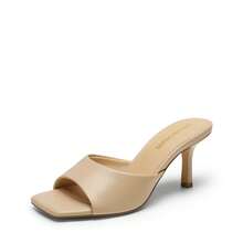 2026 New Summer Style Women Kitten Heel Mule Sandals, Casual Open Toe Slip-On Heeled Sandals For Daily, Dressy & Casual Occasions - 杏色 - 查看 4