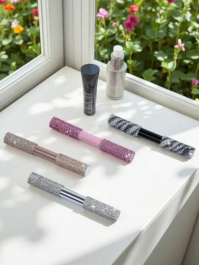 1pc 8ml Dual-Ended Multi-Functional Makeup Brush Set With Refillable Mascara/Lip Gloss/Eyeshadow Containers - Includes Lip Liner Brush, Lash Comb, Eyeshadow Brush And Twist-Cap Cosmetic Jars With Luxury Diamond Accents, Ideal For Homemade Lipstick, Mascara, Lip Balm, Portable Travel Size, Perfect Gift For Parties, Holidays, Birthdays, School Events And Daily Makeup Essentials