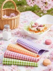 多巴胺网格图案防油防水烘焙纸，彩色不粘食品包装纸，适用于蛋糕、汉堡、三明治、空气炸锅、野餐、情人节派对等场合 - 彩色 - 查看 2