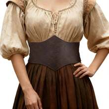 Medieval Corset Belt For Ren Faire - Women's Faux Leather Underbust Cincher, Adjustable Wide Belt For Renaissance Roleplay & Costume - Nâu đậm - Xem 1