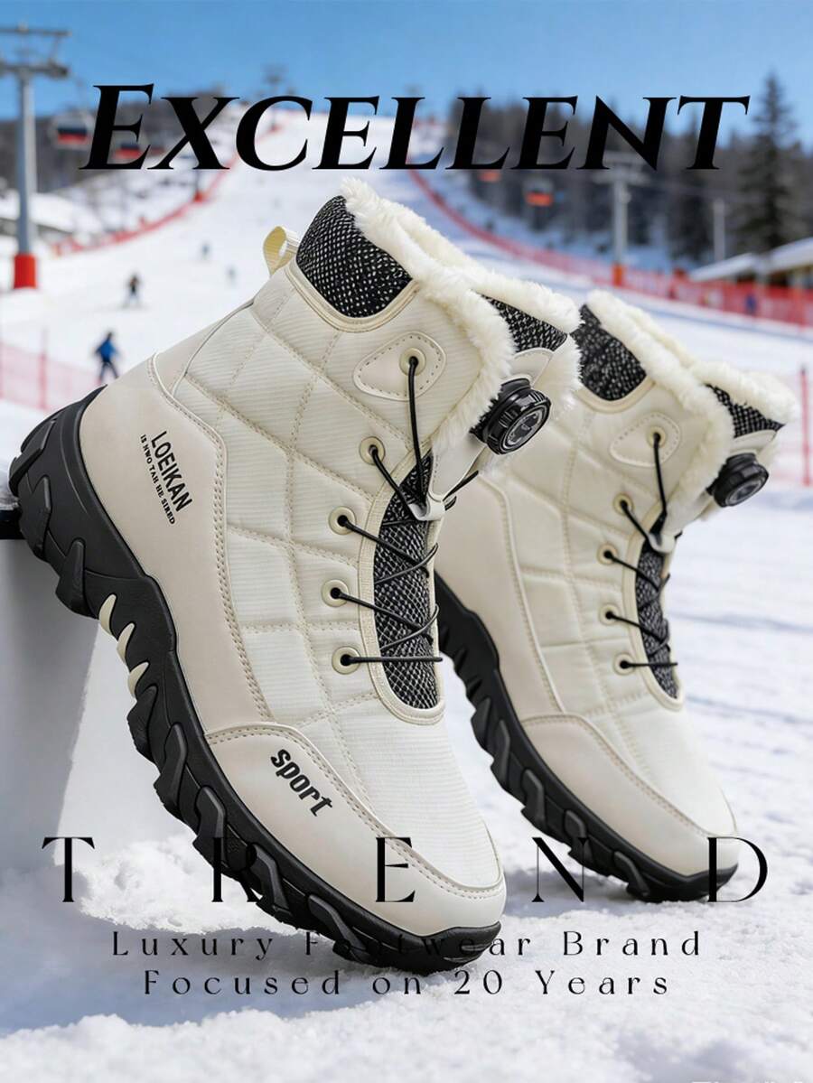 2025冬季新款男士雪地靴冬季加绒保暖高帮冬鞋复古工作靴加厚防寒棉靴 - 白色 - 查看 1