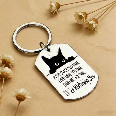 Llavero con gato divertido observando - Accesorio para amantes de las mascotas de acero inoxidable - Llavero con cita humorística para llaves, bolsos - Gran regalo para padres de gatos, amigos y familiares