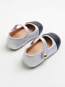 1 Pair Fashionable Elegant Cute Colorblock Hook And Loop Flat Mary Jane Shoes, Soft And Comfortable, Suitable For School And Commuting, Wearable All Seasons - Black - View 5