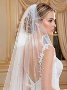 1 Layer Rhinestone Bridal Veil Elegant Wedding Dress Accessory Soft Tulle Mesh Veil With Comb Wedding Supplies - Multicolor - View 4