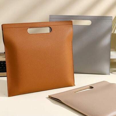 PU Leather Business File Holder A4 Large Capacity Document Bag Slim Luxury Leather Tote Bag Woman Tablet Bag