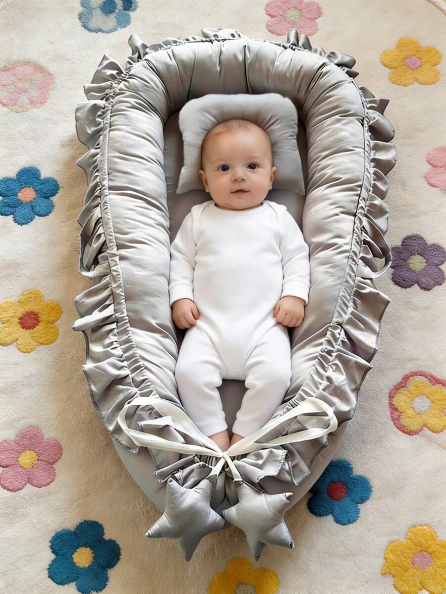 新生儿婴儿床，婴儿摇篮，儿童游戏屋，秋叶印花婴儿睡眠床垫 | 便携式带提手同睡摇篮 | 可机洗，适合0-3个月新生儿的婴儿房必备用品 - 裙子邊 - 查看 1