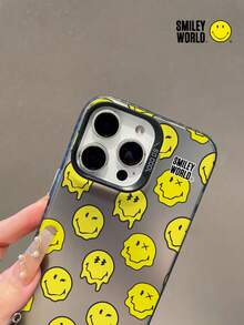 Expression 1pc Shock-Proof Full Coverage TPU Phone Case, IMD Matte Finish, Smiley World Yellow Cute Pattern, Compatible With IPhone 16, 15, 14, 13, 12, 11 Pro Max And Series - Multicolor - View 7