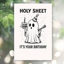 1张“Holy Sheet It's Your Birthday Funny Greeting Card – Cute Ghost With Party Hat & Cake Illustration – Included Hope – Perfect for Friends, Family, or any of any with a Playly humority for a choak and cholarly birthday Gift” - 單件 - 查看 3