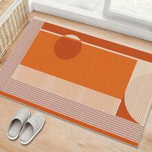 1pc Modern Minimalist Orange & White Pattern Rug. Velvet Fabric, Approx. 850g Weight, 0.6cm Thickness. Durable, Anti-Slip, Easy To Clean Rug. Available In Multiple Sizes. Suitable For Kitchen, Living Room, Dining Room, Bedroom, Balcony, Bathroom, Study And Other Scenarios. An Ideal Choice For Home Decor. - Multicolor - View 9