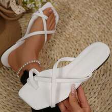 Flat Shoes For Women Summer Sandals Slides Square Open Toe Casual Lightweight Comfortable Outdoor Beach Fashionable Slippers Flip Flops - trắng - Xem 1