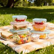 Stozle 18PCS (8 Lids + 8 Containers + 2 Seasoning Boxes) Airtight Glass Food Storage Gift Set, Lids With Air Holes, Perfect For Meal Prep, Lunch - Airtight Storage | Durable Glass, Ideal For Birthday | Party | Festival Gifts - 薄荷藍 - 查看 5