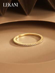 1pc S925 Sterling Silver Ring, Personalized Minimalist Design With Pave Cubic Zirconia, Pink Gold-Plated, Women Jewelry Gift, Cross-Border Premium Luxury, Fashion & Sleek Seasonal Offer - Gold - View 4