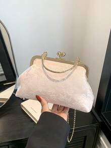 2026 New Sequin Chain Evening Clutch Bag, Fashion Celebrity Handbag, Shoulder Bag, Crossbody Bag, Solid Color Zipper Chain Tote Bag [Floral Pattern Placement Random] - Pink - View 3