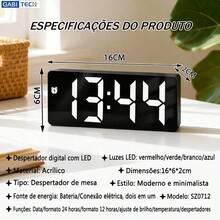 Smart LED Digital Table Clock With Alarm, Temperature Control, And Snooze Function - LED White - View 6