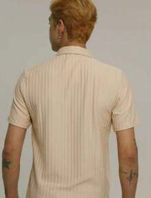 Men's Textured Polo Shirt With Zipper – Short Sleeve, Modern Style - Beige - View 2