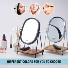 Tabletop 5x/1x Magnifying Makeup Mirror With Squared Bamboo Tray Small Desk Mirror 360° Rotation Vanity Mirror With Stand Desktop Cosmetic Mirror - With Bamboo Tray - View 9