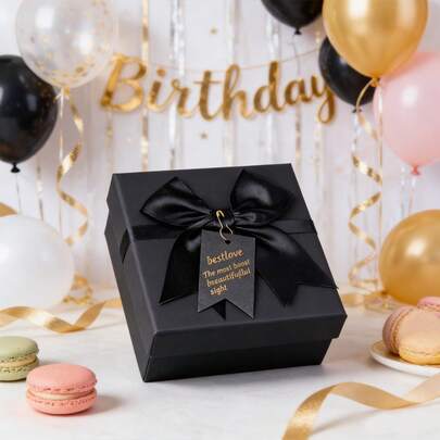 Black Bow Gift Box, New Year Gift Box, Black Rectangular Bow Gift Box, Various Sizes Packaging Box With Lid, Suitable For Holiday Party Gifts, Women's Gifts, Wedding Gift Box, Valentine's Day Gift Box, Birthday Gift Box