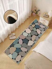 3.5毫米厚橡胶亚麻厨房地垫，多色石纹马赛克风格吸水厨房地毯，包边设计防止脱皮，吸水易清洁，亚麻表面中间填充海绵，底部为橡胶材质，适用于厨房、浴室、洗衣房、走廊、客厅等场所。 - 彩色 - 查看 5