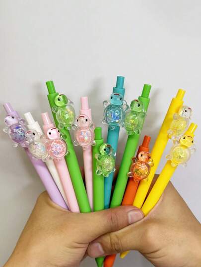 5/10pcs Comfortable Grip Smooth Writing Cute Turtle Design Creative Ballpoint Pens, Ideal Gift For Professionals, Essential Stationery For Turtle Brand Learning