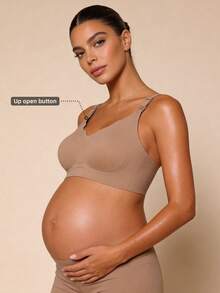 Hart & Haze Maternity Nursing Bra, Wireless, Anti-Sagging, Postpartum Breastfeeding Bra With Half-Fixed Lift And Clip-Open Design - Khaki - View 1