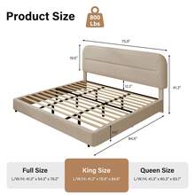 Boucle Upholstered Bed Frame, Upholstered Platform Bed With Headboard And Footboard, Modern Bed Frame Twin/Full/Queen/King, Black / Grey/ White/ Beige/ KhakiTwin Size Boucle Bed Frame/ Full Size Boucle Bed Frame/ King Size Boucle Bed Frame - Màu be - Xem 11