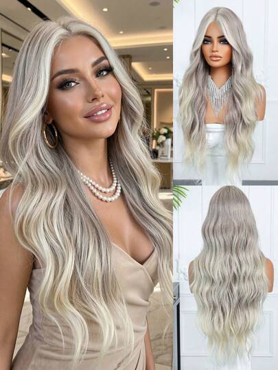 26 Inch Gray Highlight Long Curly Wavy Hair Wigs Butterfly Haircut Synthetic Fiber Hair Wigs For Women,Musthave For Beginners,Blonde Wig,Comfortable To Wear,Suitable For All Users,Versatile For Daily & Party &Cosplay&Festival&Music Festival Parties Use, Gifts For Girlfriends,Fashion Must-Haves,Beauty Holiday Essential, And Versatile,Wigs For Women