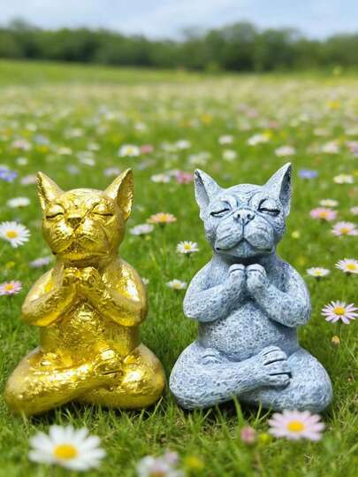 1件冥想犬树脂摆件，斗牛犬造型，禅意坐姿，沉思冥想工艺装饰品，适用于家居和花园