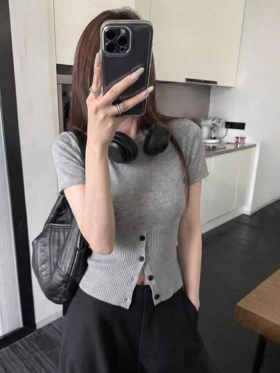 Women's Casual Chill Loose Short Sleeve Button-Down Knit Cardigan, Lightweight Knit Top For Summer Spring