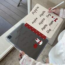 可爱卡通红苹果和小狗图案保护套，兼容苹果第11代、Pro 2025新款、第10代、Air 7/6、11英寸平板电脑，时尚保护套，带笔槽 - 白色 - 查看 1