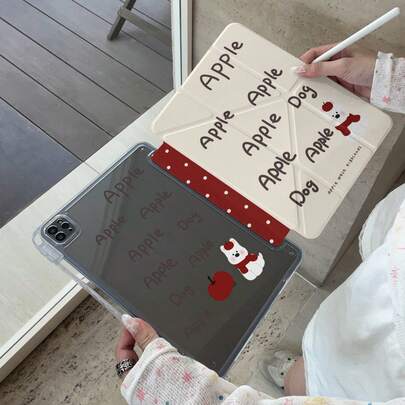 可爱卡通红苹果和小狗图案保护套，兼容苹果第11代、Pro 2025新款、第10代、Air 7/6、11英寸平板电脑，时尚保护套，带笔槽
