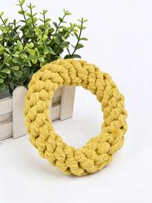 编织绳环狗狗磨牙玩具 – 中大型犬互动磨牙玩具，黄色 - 彩色 - 查看 1