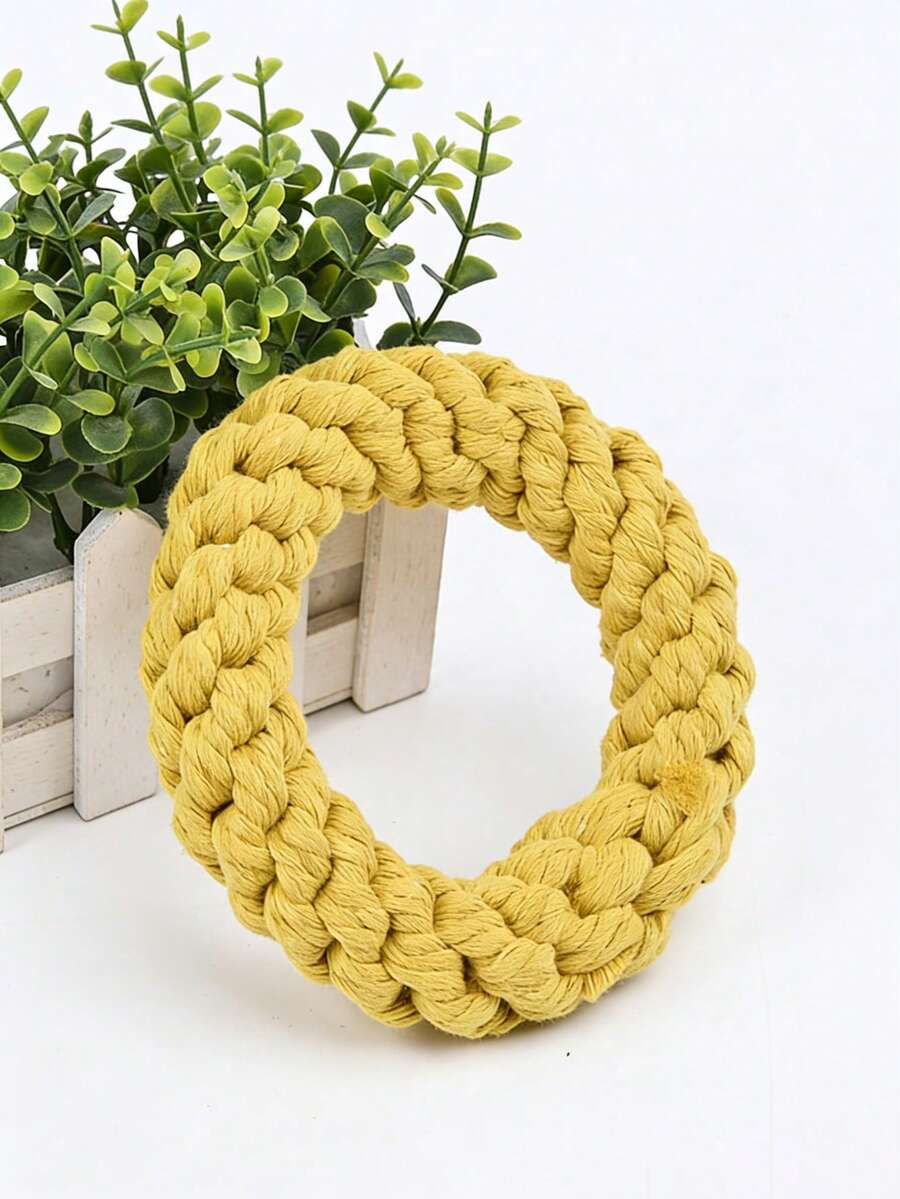 编织绳环狗狗磨牙玩具 – 中大型犬互动磨牙玩具，黄色 - 彩色 - 查看 1