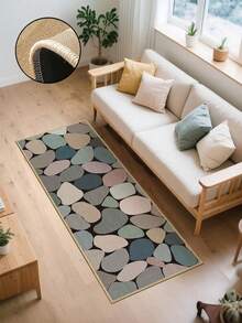 3.5毫米厚橡胶亚麻厨房地垫，多色石纹马赛克风格吸水厨房地毯，包边设计防止脱皮，吸水易清洁，亚麻表面中间填充海绵，底部为橡胶材质，适用于厨房、浴室、洗衣房、走廊、客厅等场所。 - 彩色 - 查看 6