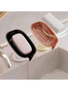 Suction Cup Soap Dish, Double-Layer Drainage Suction Cup Soap Holder, Bathroom Countertop Soap Rack, Oval Plastic Soap Dish With Drainage, Suitable For Bathroom, Removable And Easy To Clean Soap Tray, Hole-Free Countertop Sink Rack - Soap Box - View 2